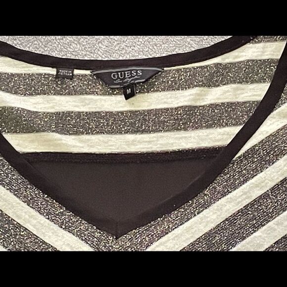 GUESS sheer sparkly striped top size medium black white gold VGUC - Picture 4 of 5